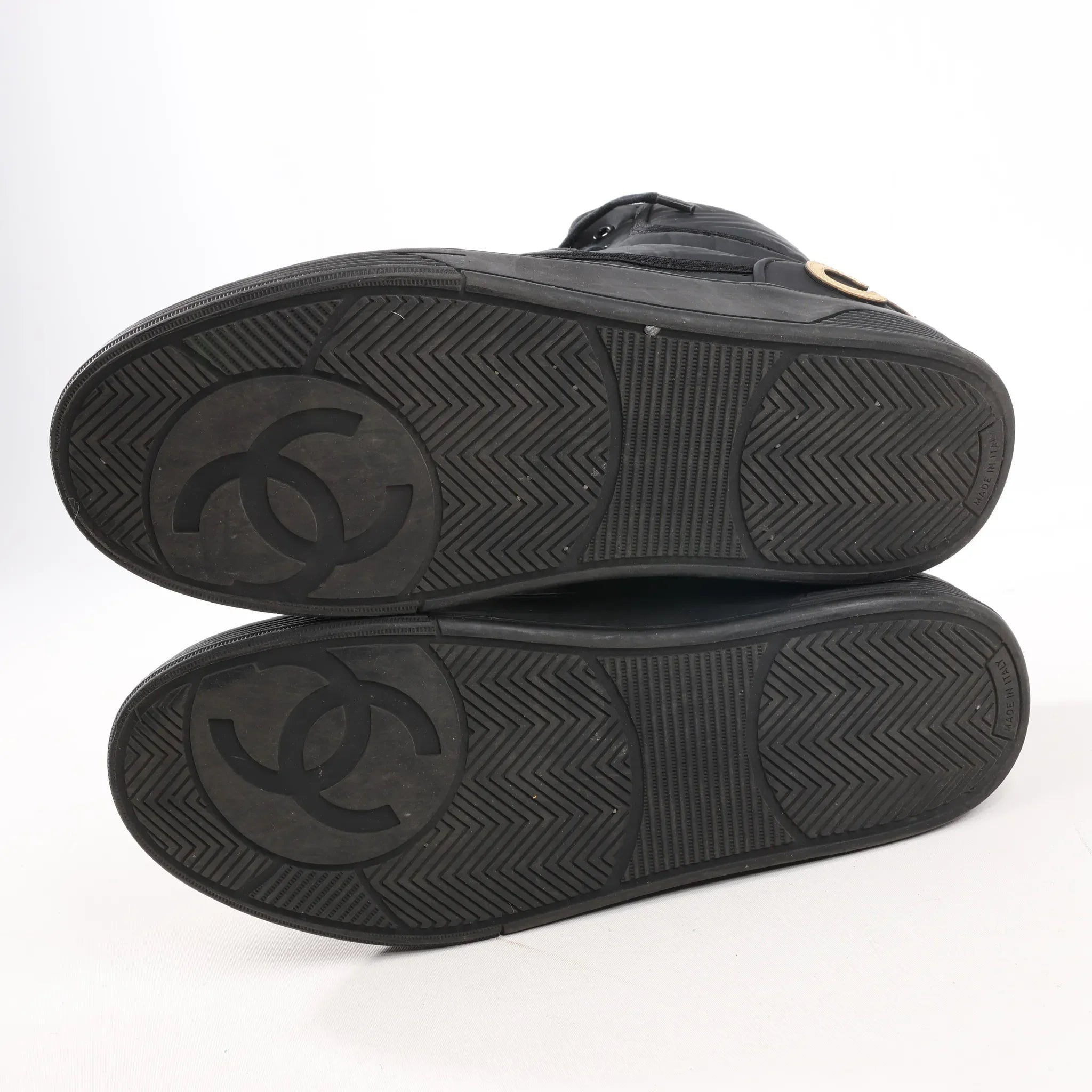 CHANEL Coco Mark Fabric High-top Sneakers in Black G35062, Size 38 EU