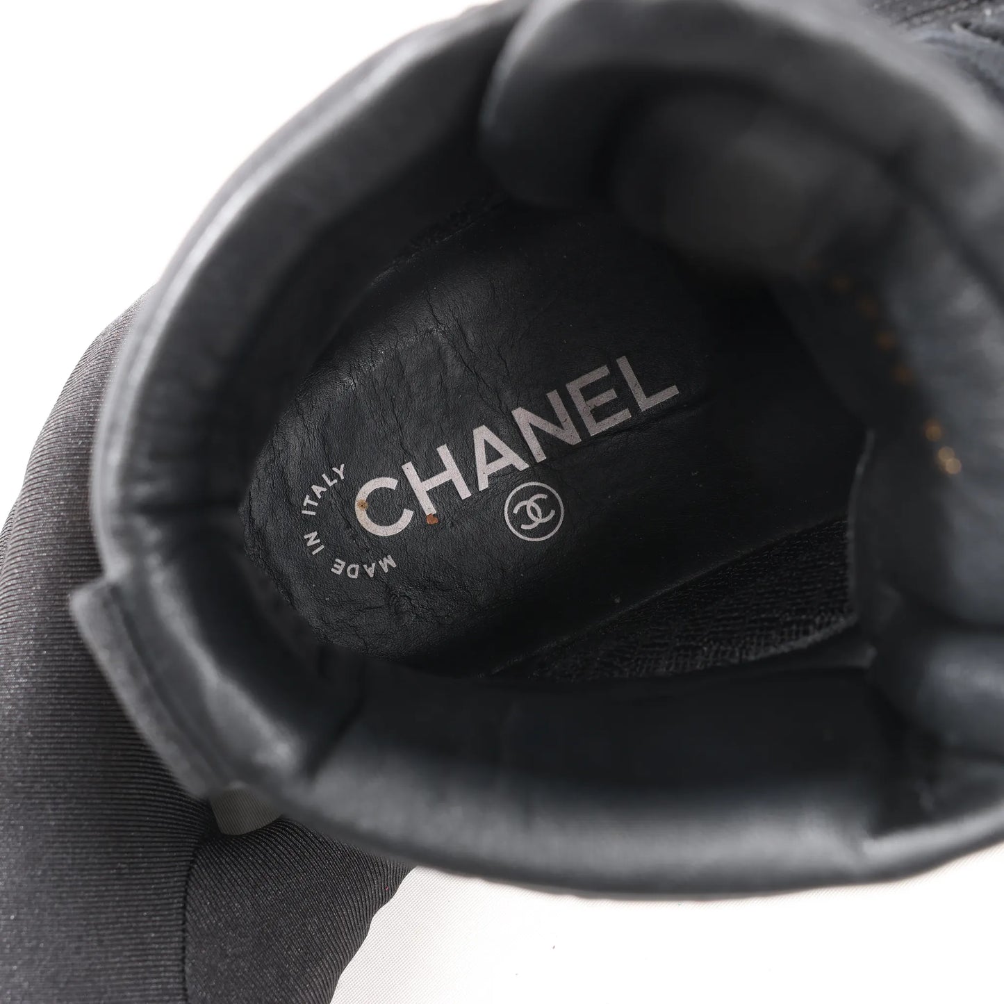 CHANEL Coco Mark Fabric High-top Sneakers in Black G35062, Size 38 EU