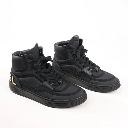 CHANEL Coco Mark Fabric High-top Sneakers in Black G35062, Size 38 EU