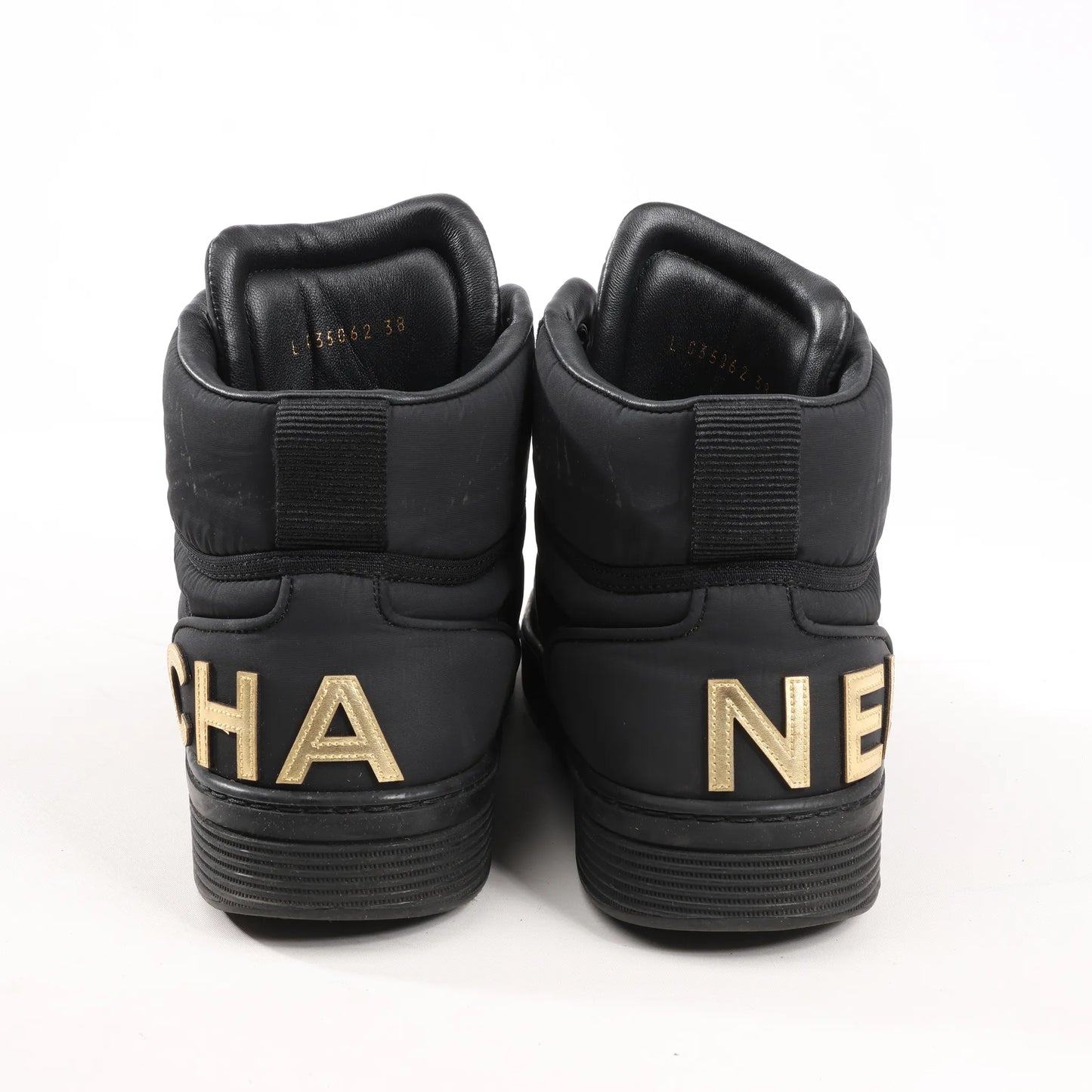 CHANEL Coco Mark Fabric High-top Sneakers in Black G35062, Size 38 EU