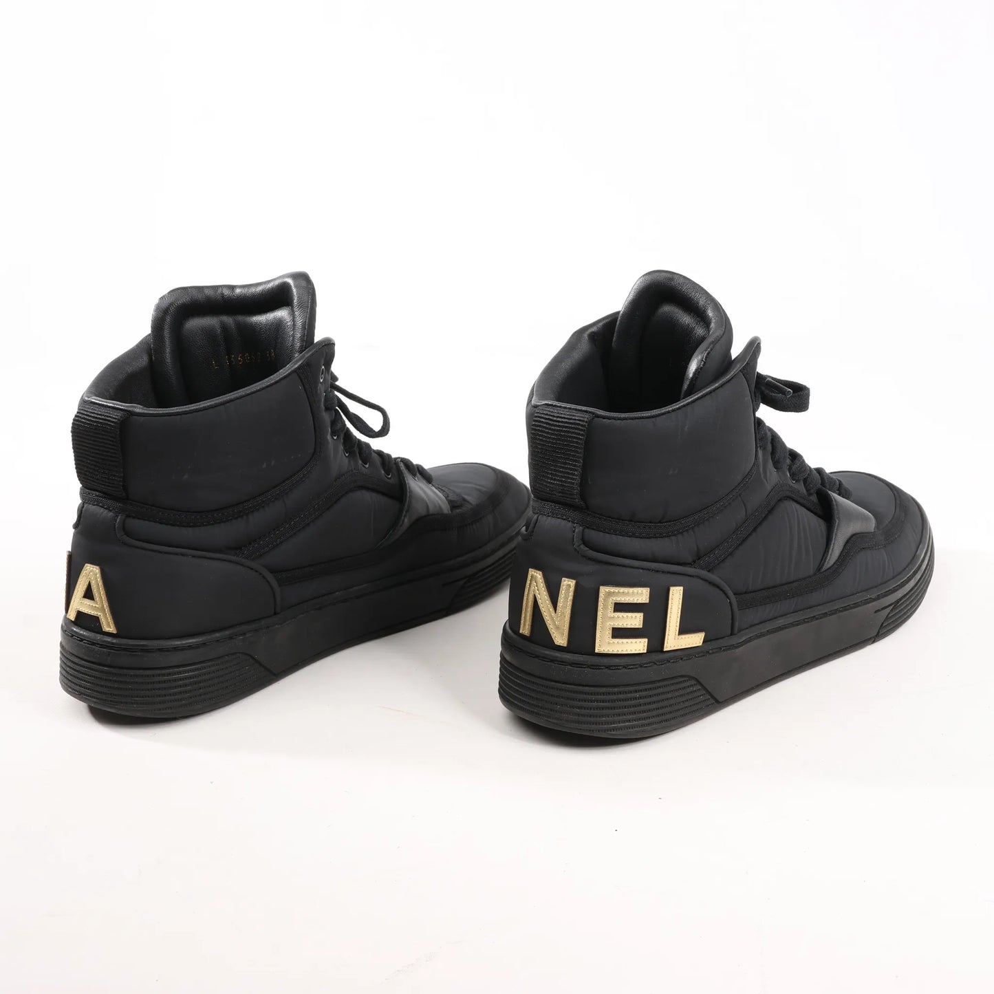 CHANEL Coco Mark Fabric High-top Sneakers in Black G35062, Size 38 EU
