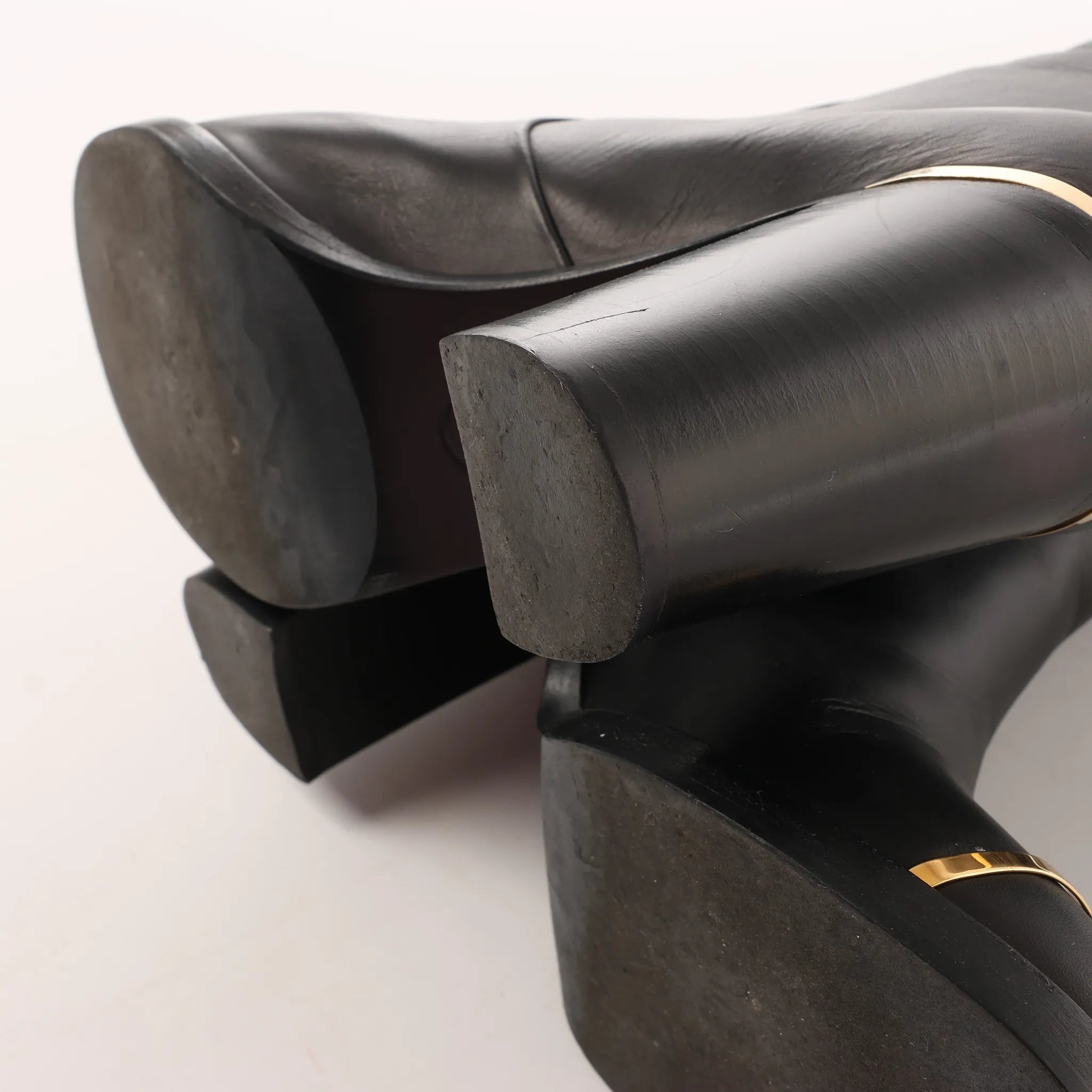 Chanel Coco Mark Leather Boots in Black x Gold G28737, Size 37C EU