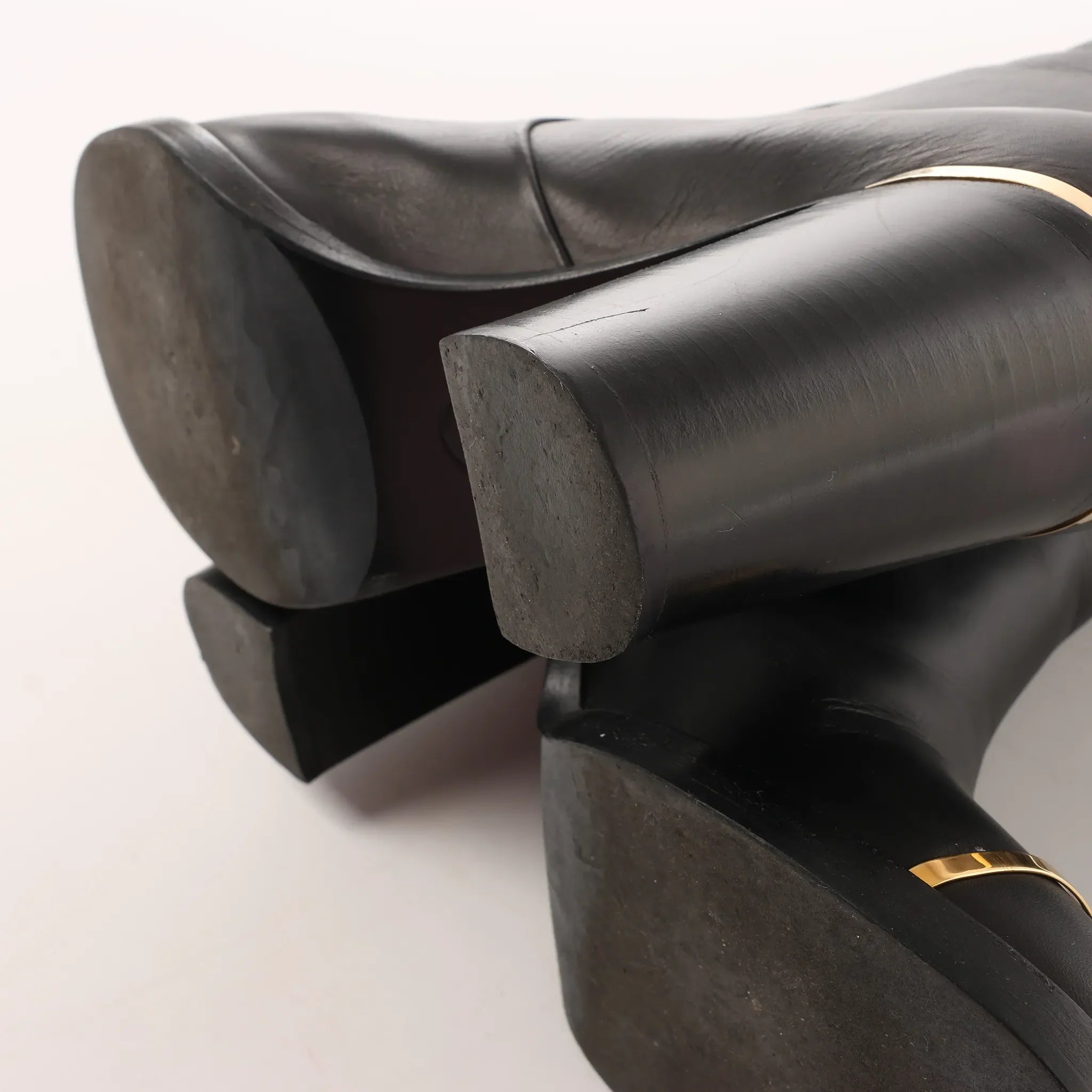 Chanel Coco Mark Leather Boots in Black x Gold G28737, Size 37C EU