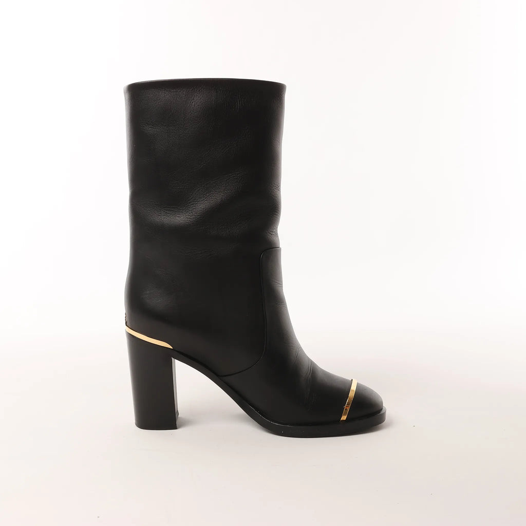 Chanel Coco Mark Leather Boots in Black x Gold G28737, Size 37C EU