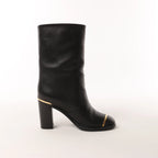 Chanel Coco Mark Leather Boots in Black x Gold G28737, Size 37C EU
