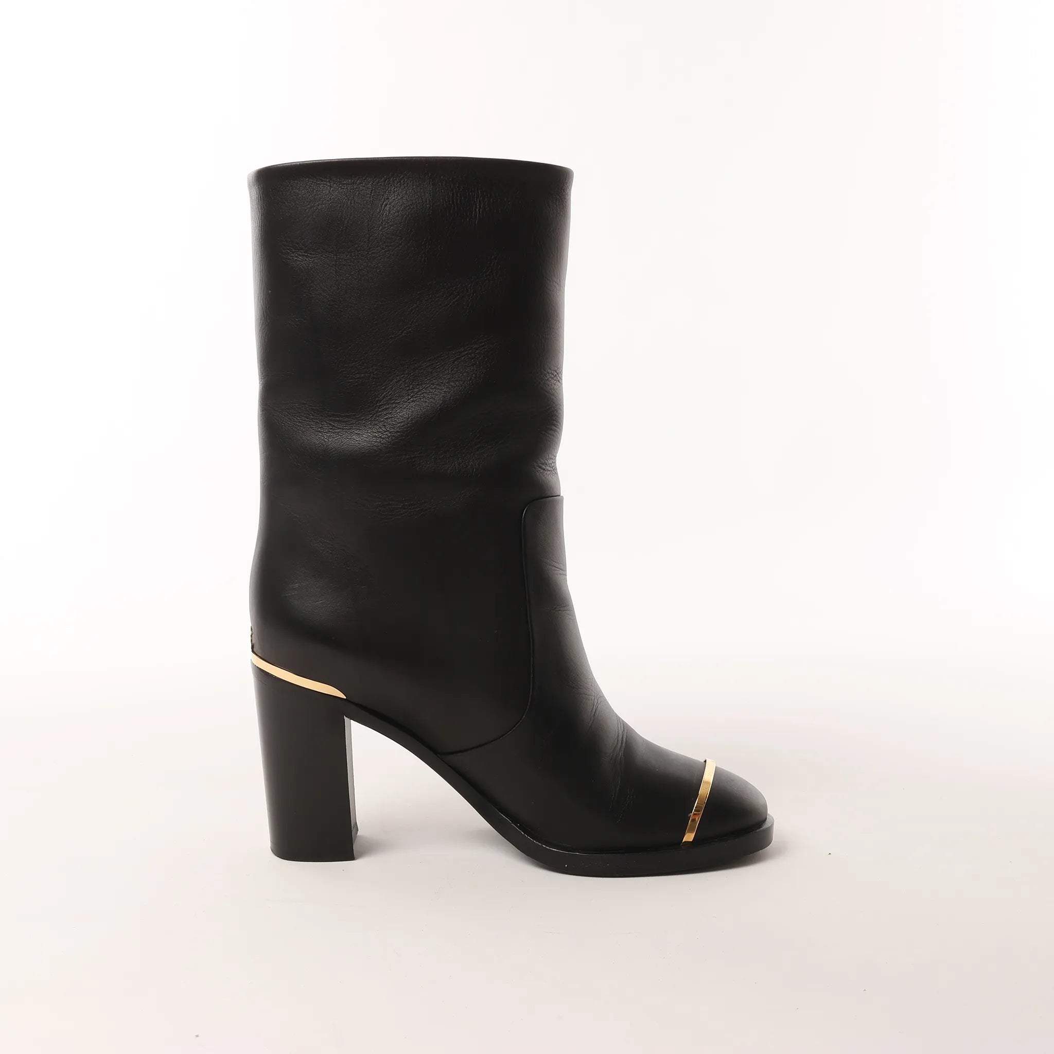 Chanel Coco Mark Leather Boots in Black x Gold G28737, Size 37C EU