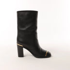 Chanel Coco Mark Leather Boots in Black x Gold G28737, Size 37C EU