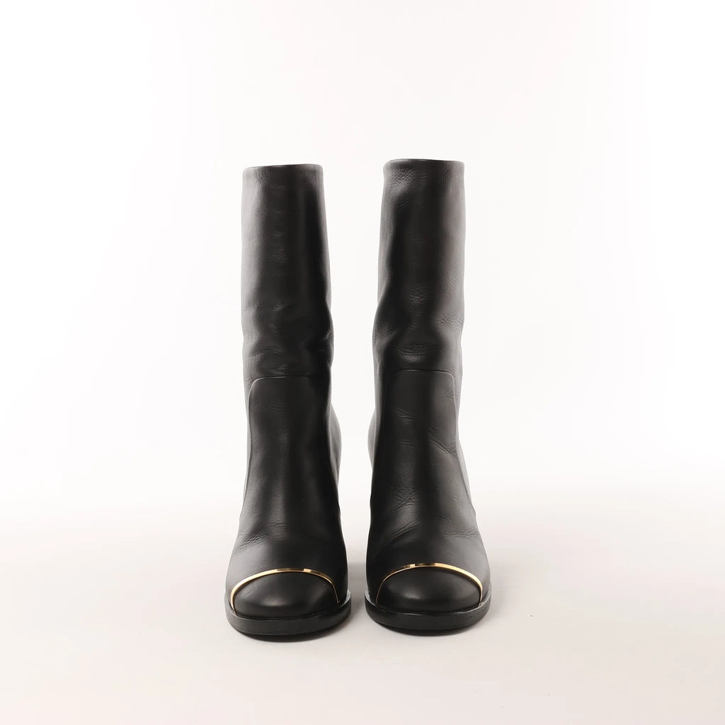 Chanel Coco Mark Leather Boots in Black x Gold G28737, Size 37C EU