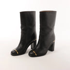 Chanel Coco Mark Leather Boots in Black x Gold G28737, Size 37C EU