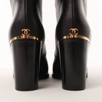 Chanel Coco Mark Leather Boots in Black x Gold G28737, Size 37C EU
