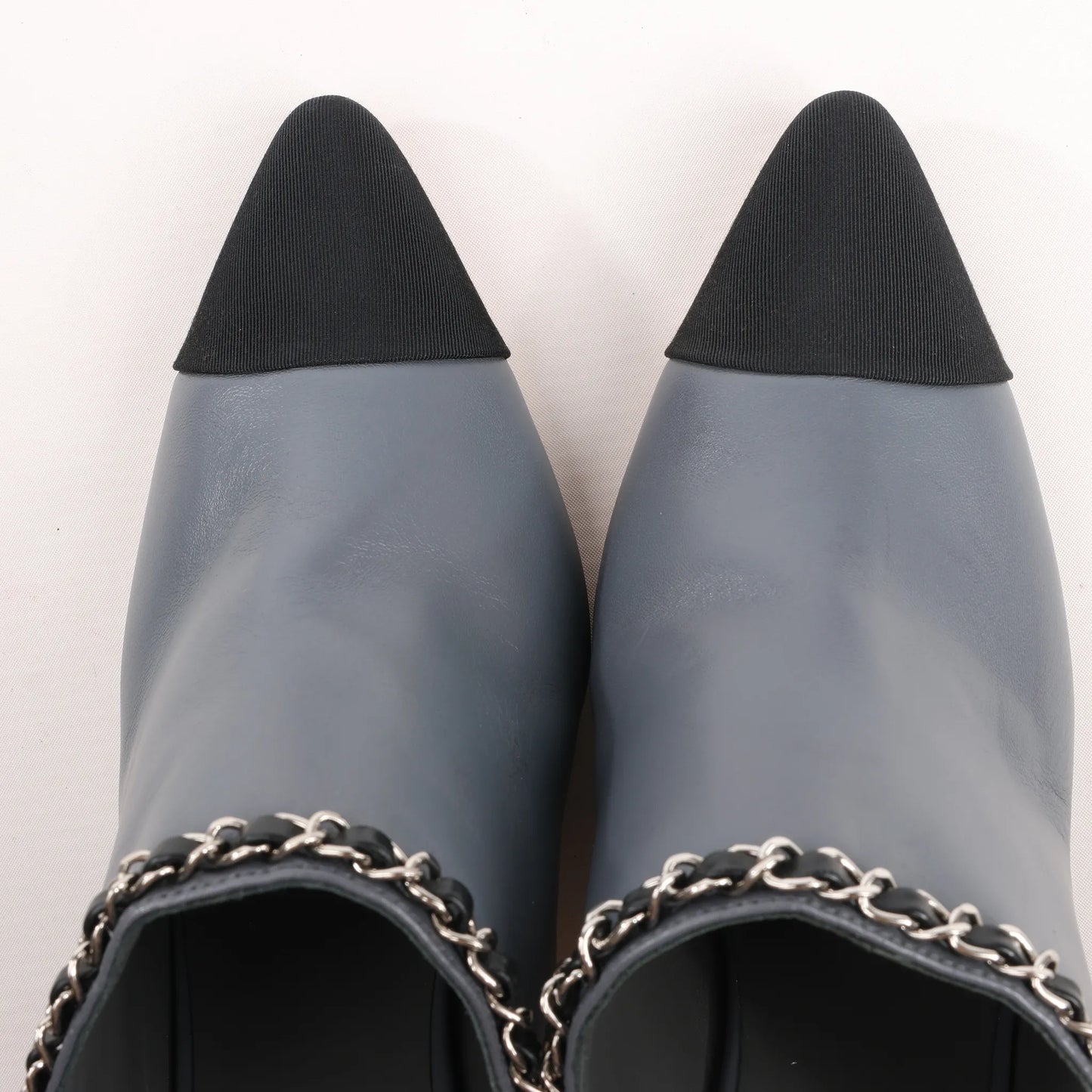 CHANEL Coco Mark Chain Leather Mule Sandals in Gray G35387, Size 40.5 EU