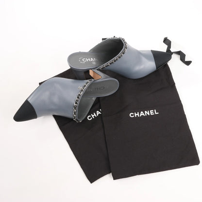 CHANEL Coco Mark Chain Leather Mule Sandals in Gray G35387, Size 40.5 EU