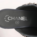 CHANEL Coco Mark Chain Leather Mule Sandals in Gray G35387, Size 40.5 EU