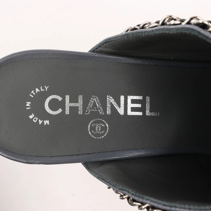 CHANEL Coco Mark Chain Leather Mule Sandals in Gray G35387, Size 40.5 EU