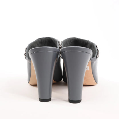 CHANEL Coco Mark Chain Leather Mule Sandals in Gray G35387, Size 40.5 EU