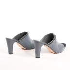 CHANEL Coco Mark Chain Leather Mule Sandals in Gray G35387, Size 40.5 EU