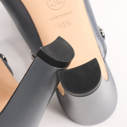 CHANEL Coco Mark Chain Leather Mule Sandals in Gray G35387, Size 40.5 EU