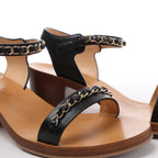 Chanel Coco Mark Leather Sandals Chain Strap in Brown x Black, Size EU 36.5