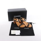 Chanel Coco Mark Leather Sandals Chain Strap in Brown x Black, Size EU 36.5