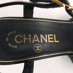 CHANEL Coco Mark Leather Sandals in Black, Size 38 EU