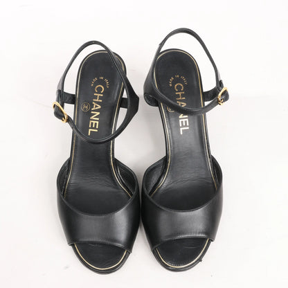 CHANEL Coco Mark Leather Sandals in Black, Size 38 EU