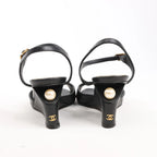 CHANEL Coco Mark Leather Sandals in Black, Size 38 EU