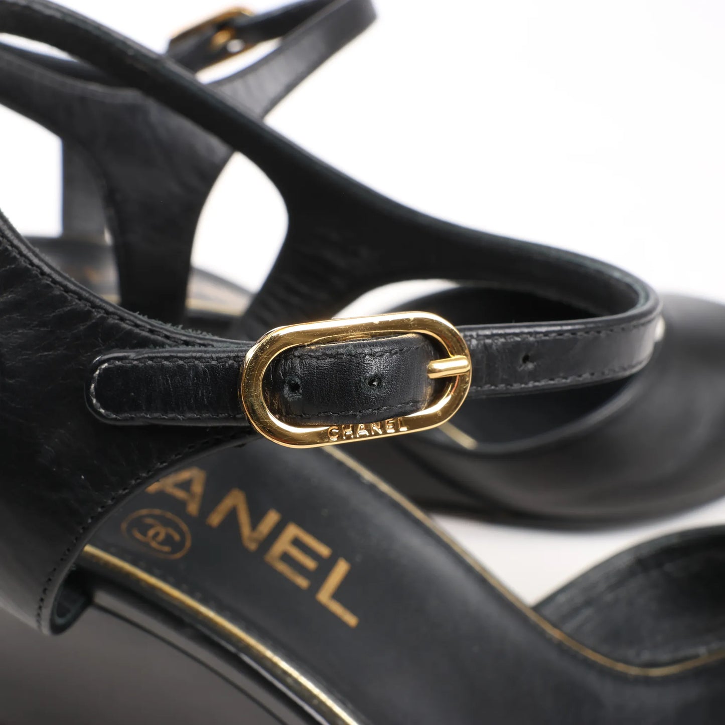 CHANEL Coco Mark Leather Sandals in Black, Size 38 EU