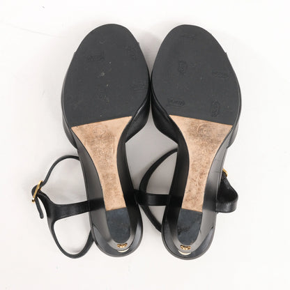 CHANEL Coco Mark Leather Sandals in Black, Size 38 EU