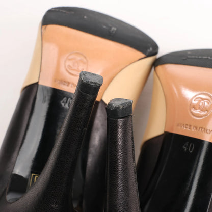 Chanel Coco Mark Leather Heels Beige x Black G26228, Size 40 EU