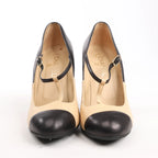 Chanel Coco Mark Leather Heels Beige x Black G26228, Size 40 EU