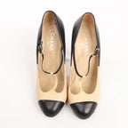 Chanel Coco Mark Leather Heels Beige x Black G26228, Size 40 EU