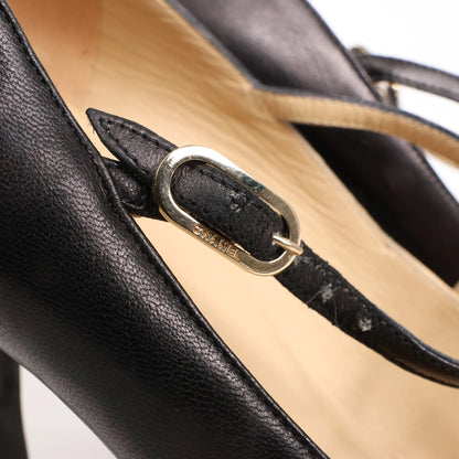 Chanel Coco Mark Leather Heels Beige x Black G26228, Size 40 EU