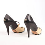 Chanel Coco Mark Leather Heels Beige x Black G26228, Size 40 EU