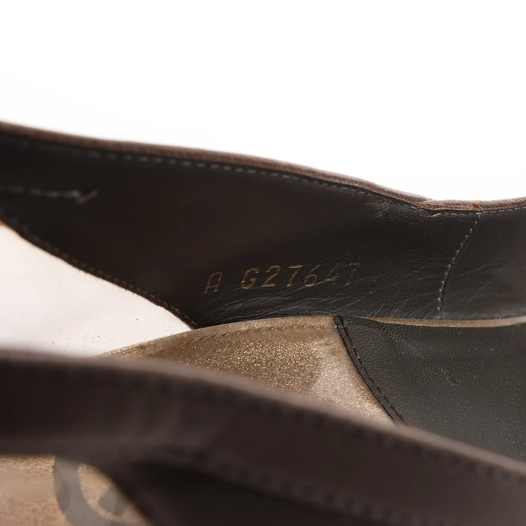 Chanel Coco Mark Leather Strap Heels in Gray G27647, Size 37.5 EU