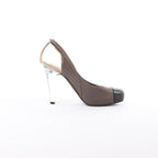 Chanel Coco Mark Leather Strap Heels in Gray G27647, Size 37.5 EU