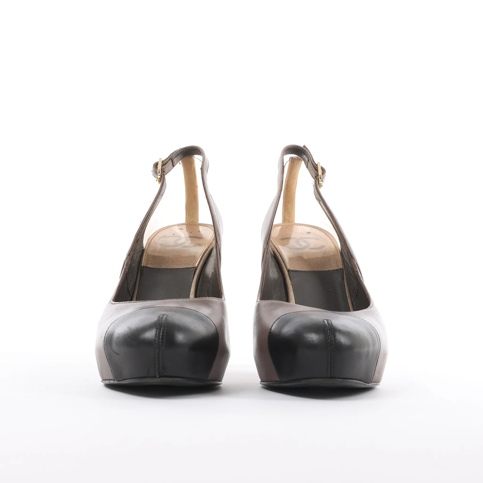 Chanel Coco Mark Leather Strap Heels in Gray G27647, Size 37.5 EU