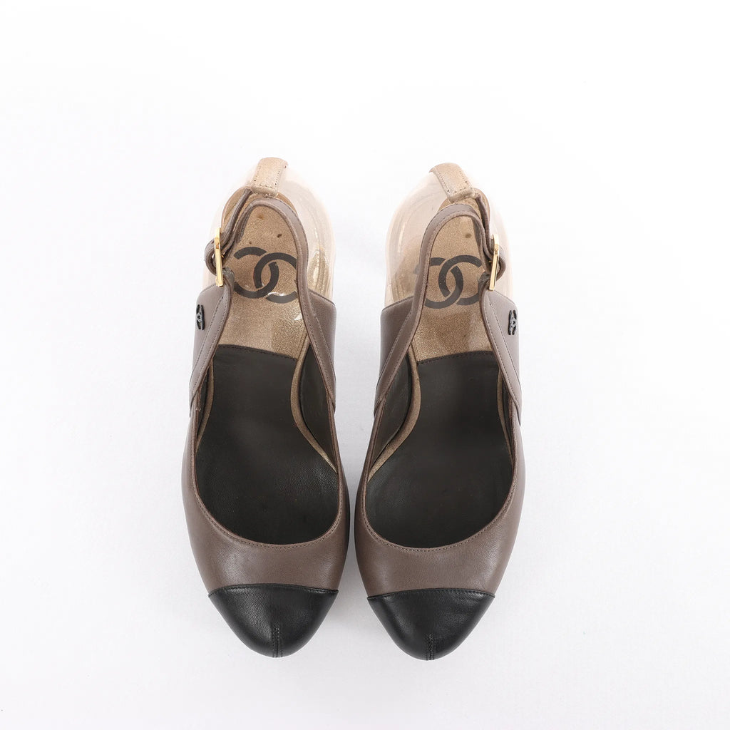 Chanel Coco Mark Leather Strap Heels in Gray G27647, Size 37.5 EU