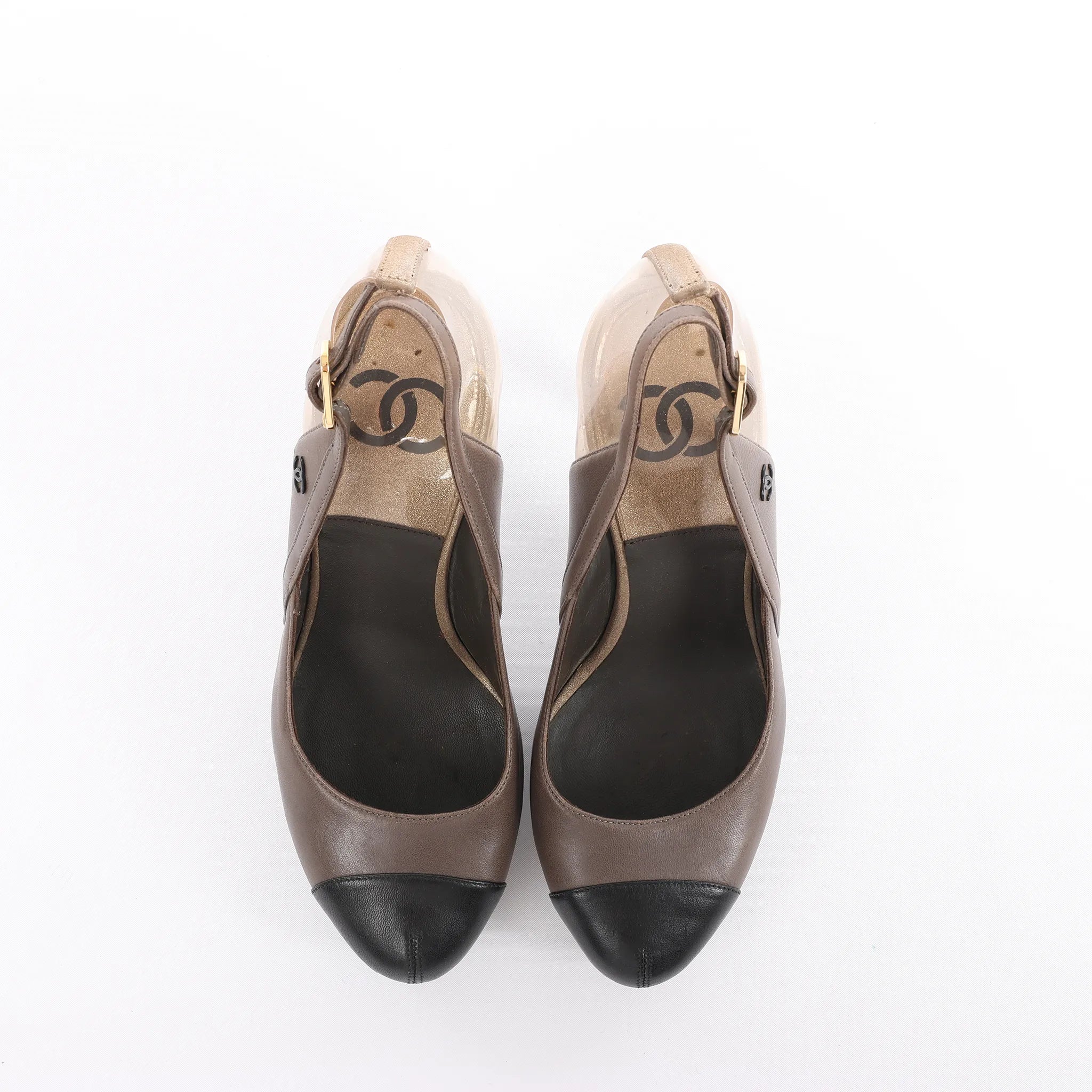 Chanel Coco Mark Leather Strap Heels in Gray G27647, Size 37.5 EU