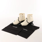 Chanel Coco Mark Leather & Patent Ankle Boots in Ivory x Black G38847, Size 37C EU