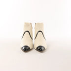 Chanel Coco Mark Leather & Patent Ankle Boots in Ivory x Black G38847, Size 37C EU