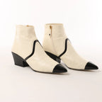Chanel Coco Mark Leather & Patent Ankle Boots in Ivory x Black G38847, Size 37C EU
