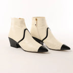 Chanel Coco Mark Leather & Patent Ankle Boots in Ivory x Black G38847, Size 37C EU