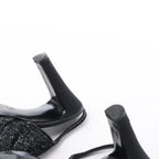 Chanel Coco Mark Leather x Glitter Heels in Black G37586, Size EU 37 C