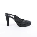 Chanel Coco Mark Leather x Glitter Heels in Black G37586, Size EU 37 C