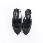 Chanel Coco Mark Leather x Glitter Heels in Black G37586, Size EU 37 C