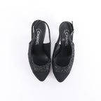 Chanel Coco Mark Leather x Glitter Heels in Black G37586, Size EU 37 C
