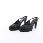 Chanel Coco Mark Leather x Glitter Heels in Black G37586, Size EU 37 C