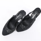 Chanel Coco Mark Leather x Glitter Heels in Black G37586, Size EU 37 C