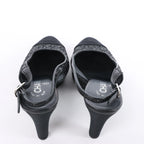 Chanel Coco Mark Leather x Glitter Heels in Black G37586, Size EU 37 C