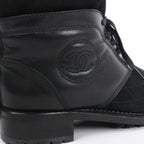 Chanel Coco Mark Matelasse Leather & Suede Ankle Boots in Black G29476, Size EU 39